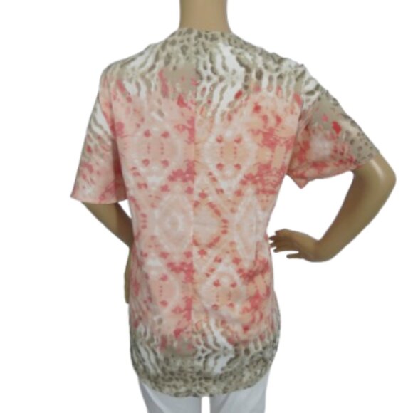 Amanda Green Coral and Taupe Aztec Animal Print Tunic Top - Picture 5 of 6